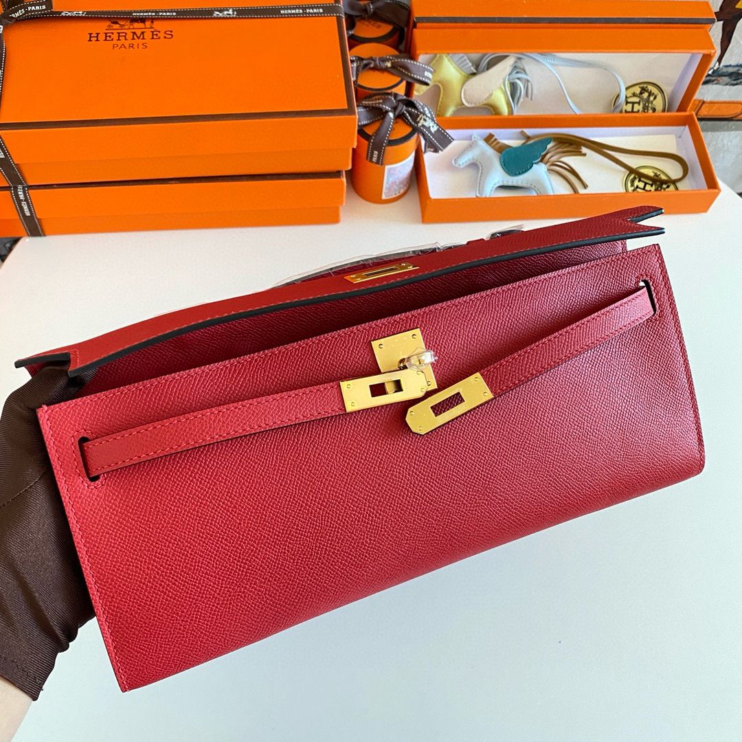 Hermes Kelly Cut Handmade Bag in Red Epsom Calfskin - Image 6
