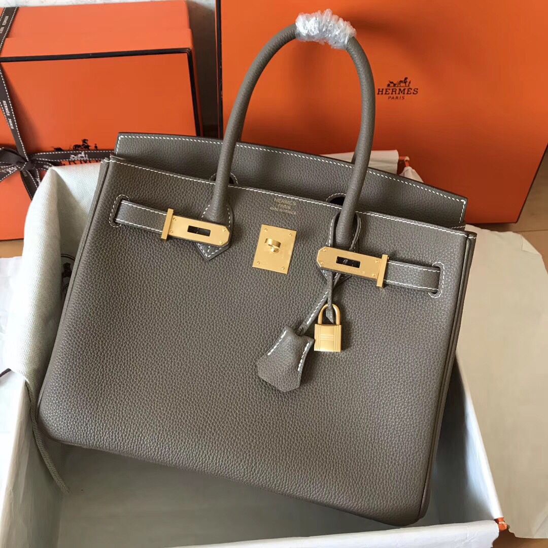 Hermes Birkin 30 Handmade Bag In Etain Clemence Leather - Image 2