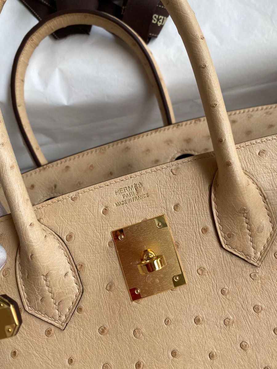 Hermes Birkin 30 Retourne Handmade Bag In Chai Ostrich Leather - Image 6