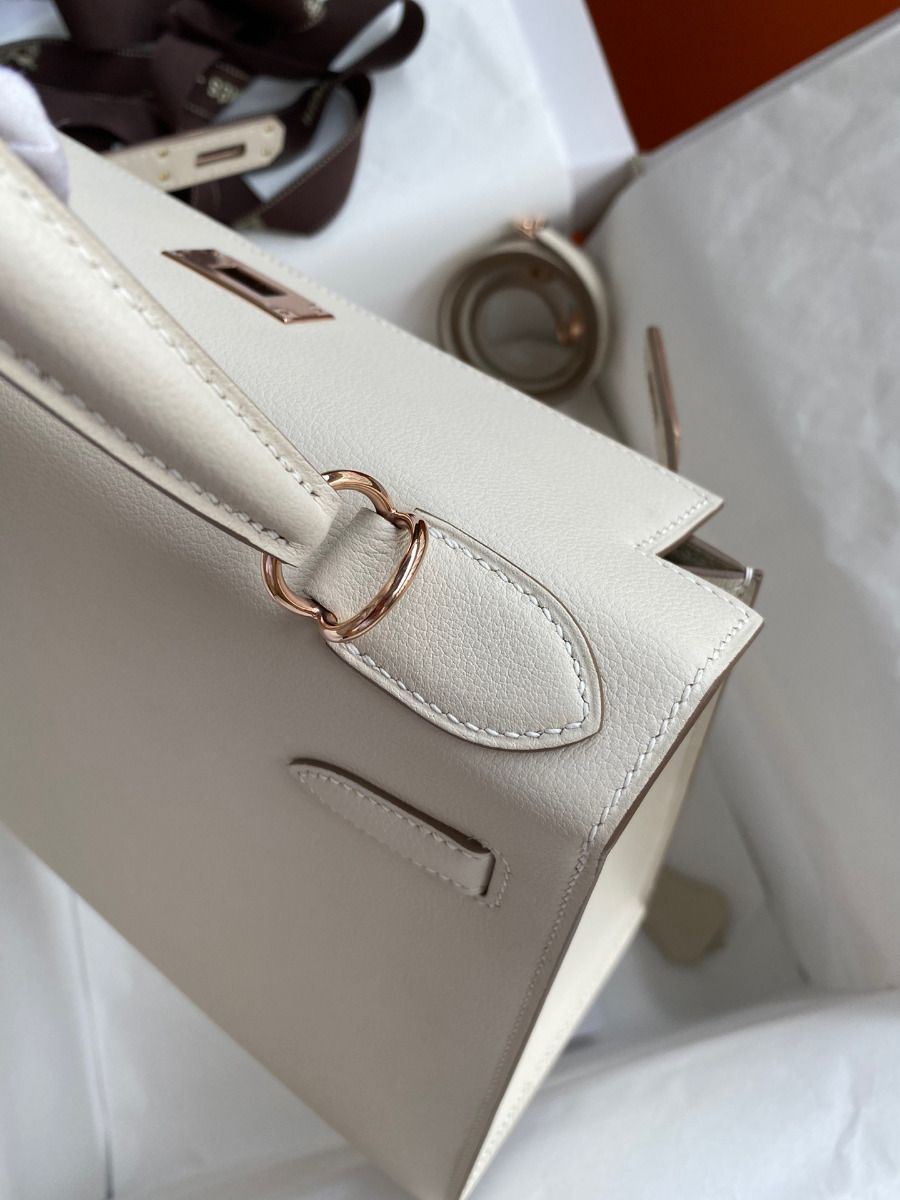 Hermes Kelly Sellier 28 Handmade Bag In Craie Evercolor Calfskin - Image 6